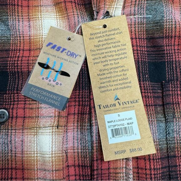 Taylor Vintage Men's Plaid Flannel Shirt S SM Small Black Red Orange Cream Ivory - Picture 7 of 12